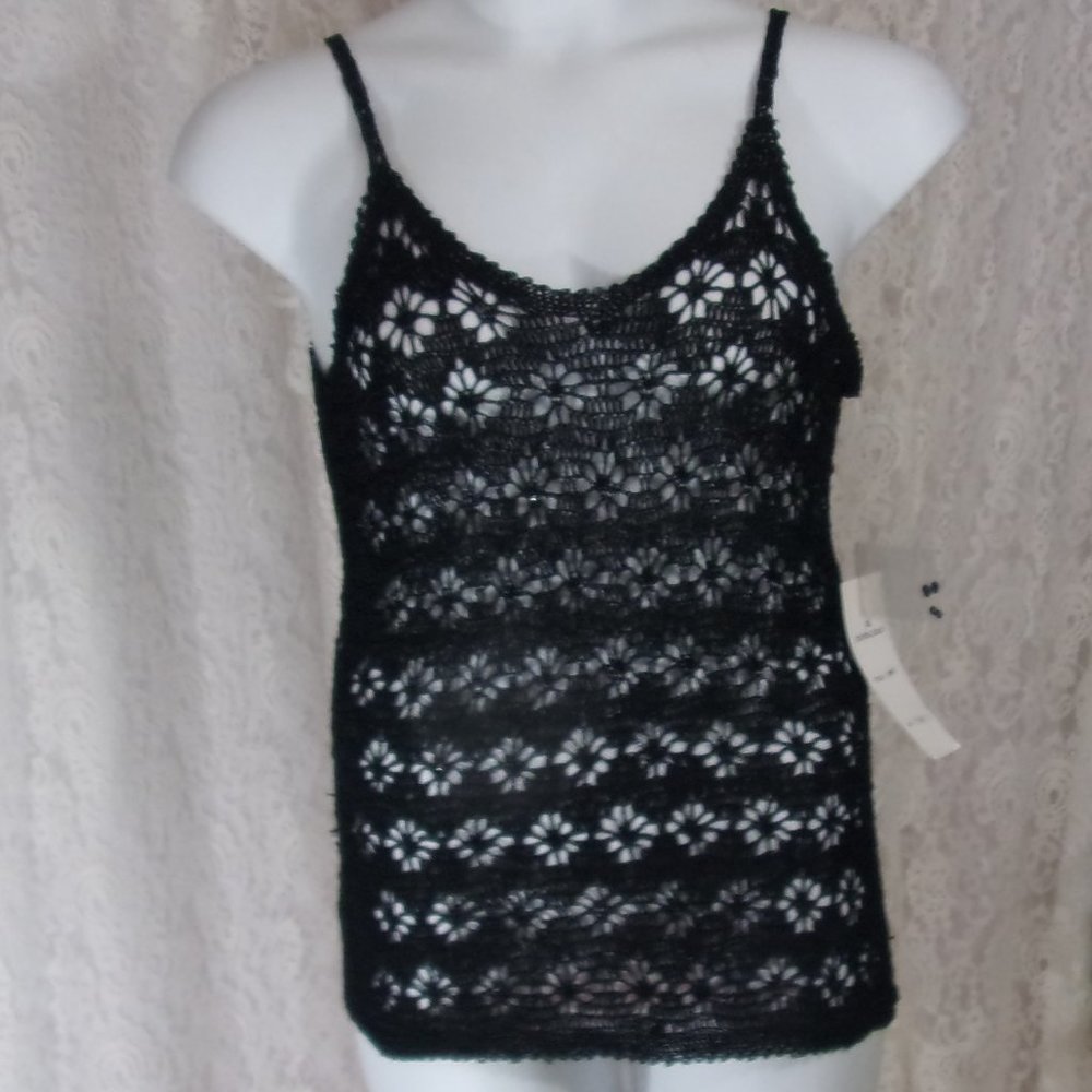 Donna Gray Black Sexy Crochet Camisole/Over Vest Sequins Size M NWT